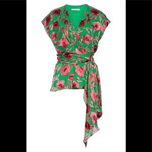 Alice and Olivia Essie Plunge Silk Tie Top